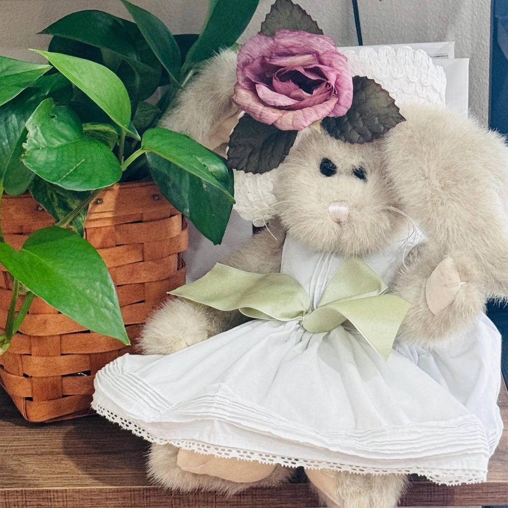 Vintage Bearington Easter Bunny Plush Dressed Rabbit Floral Bonnet Spring Decor